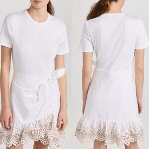 NWT Veronica Beard Jean Gradie Short Sleeve Rib Mini Dress White/Light Pebble L